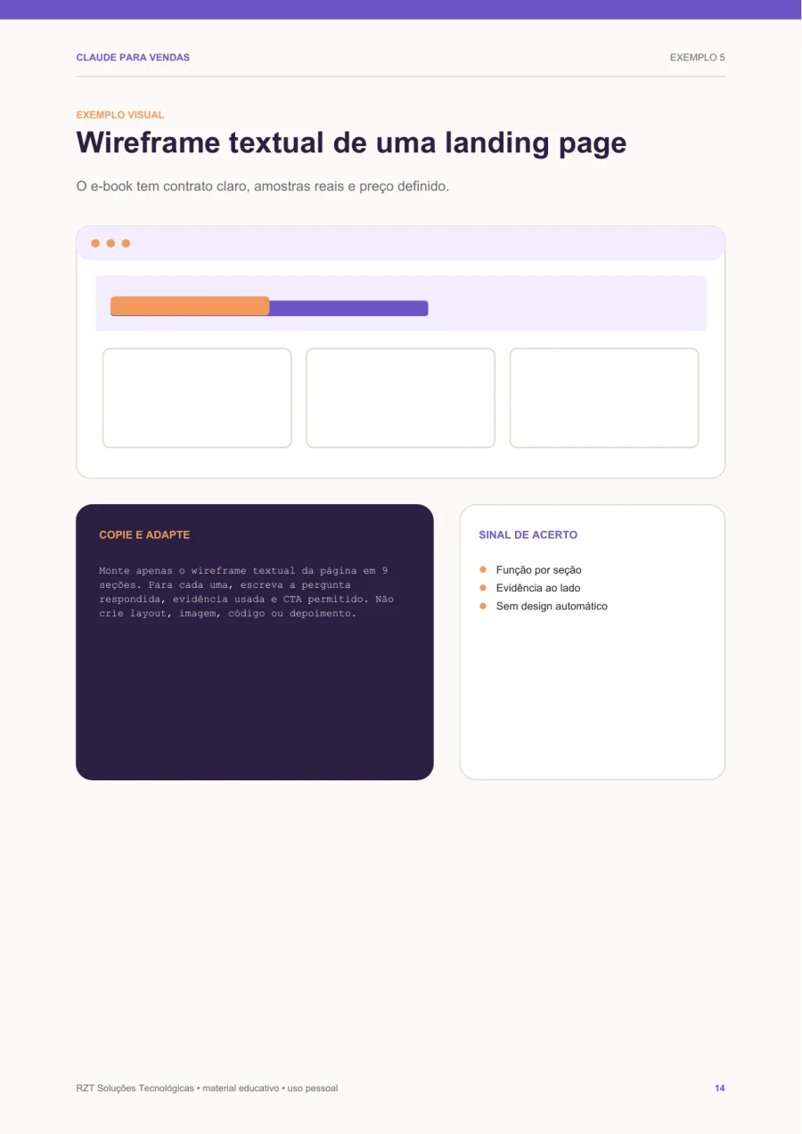 Wireframe textual, referência visual apresentada no guia